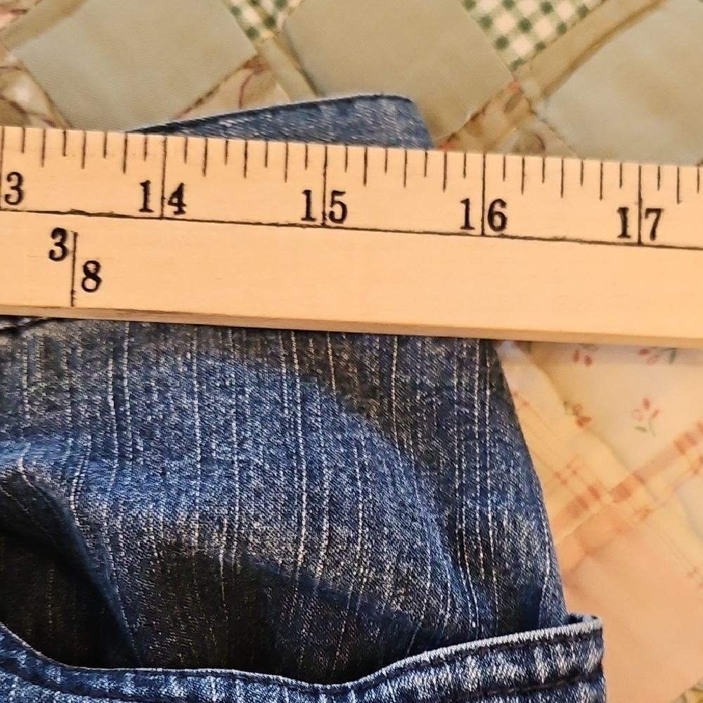 Ruby Rd. Blue Denim  Capris With Decorative Stripe - Picture 3 of 8